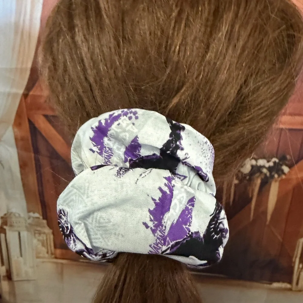 Purple & White Patterned Hair Scrunchie